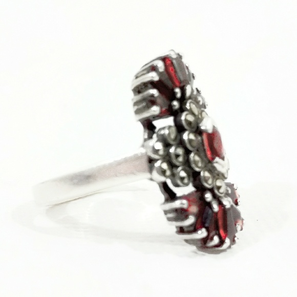 Antique Victorian Garnet & Marcasite Sterling Silver Ring-6 - Picture 5 of 8